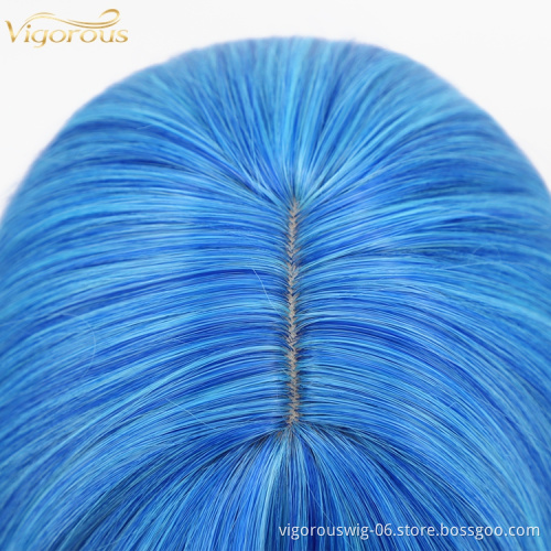 Cheap Wholesale Short Bob Wig With Bangs Mono Blue Bob Wig Heat Resistant Synthetic Straight Wave Full Head Hair Wig For Women